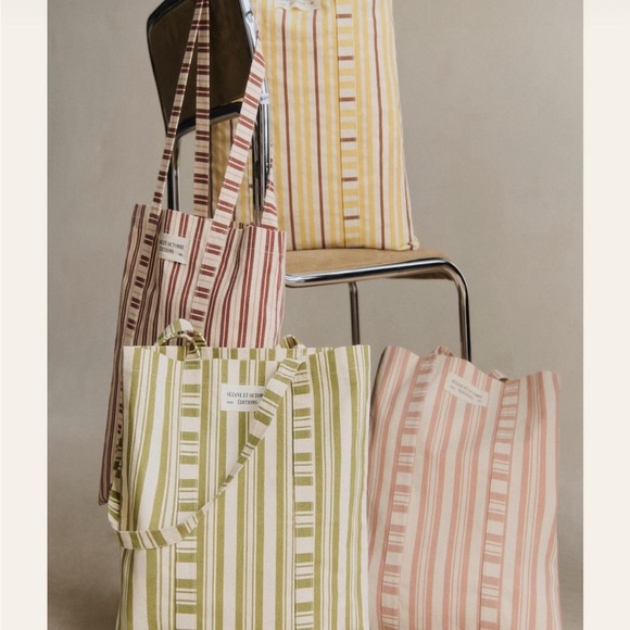 SÉZANE RED CANVAS VERTICAL STRIPES TOTE BAG NEW - Picture 3 of 7
